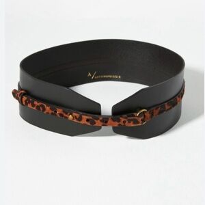 Anthropologie Black Wide Waist Belt with Brown Leopard Strap